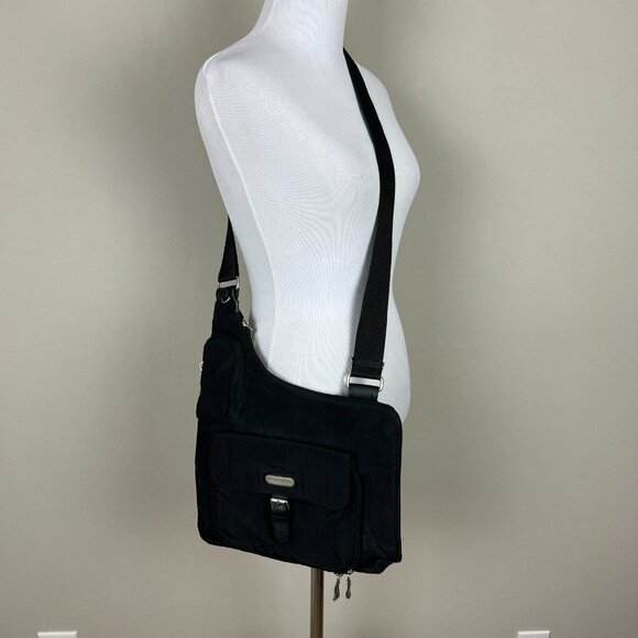 Baggallini Crossbody Bag Black Nylon Travel Organizer Medium Zipper Buckle - Picture 2 of 16